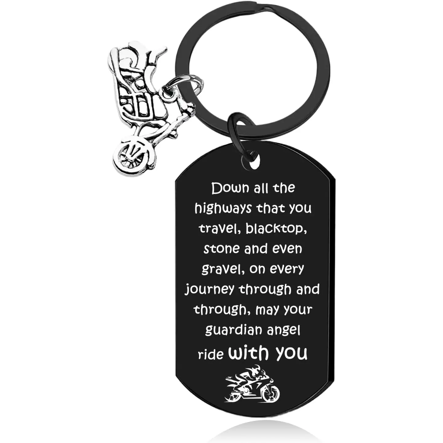 Motorcycle Keychain Gifts for Men, Ride Safe Dad Keychain Motor Cycle Accessories for Bikers, Cool Gifts for Motorcycle Riders Men, May Your Guardian Angel Ride with You Keychains