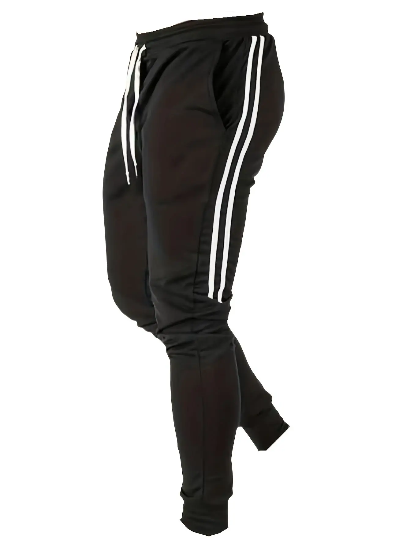Men's Aesthetic Double Stripes Sweatpants, Casual Athletic Polyester Long Pants with Drawstring Cuffs for All-Season Workouts, All Seasons