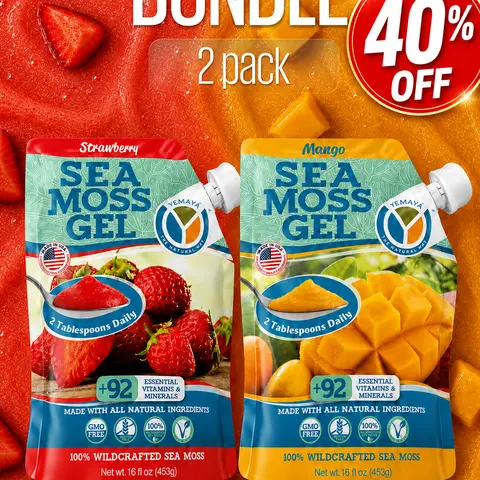 Best Selling Sea Moss Gel Bundle (2-Pack) | Wildcrafted | 16oz Each | Made in USA | 92+ Minerals | Vegan | Gluten-Free | Yemaya Organic