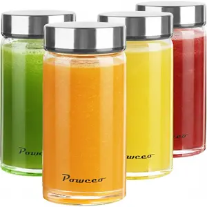 Juice 4 Pack 12 oz - Wide Mouth with Lids - for Juicing, Protein, Smoothie, Milk, Reusable, BPA Free, Stainless Lids, Blender, Shaker Bottle (400ml)