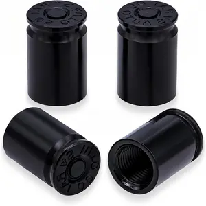 Bullet Style Tire Valve Stem Caps 4-Pack – Aluminum Alloy Metal Valve Caps, Universal for Cars, Motorcycles & Bikes (Black)