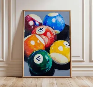 Billiards Wall Art Print – Colorful Pool Balls Painting for Game Room, Bar or Man Cave Decor, Sports Poster Gift