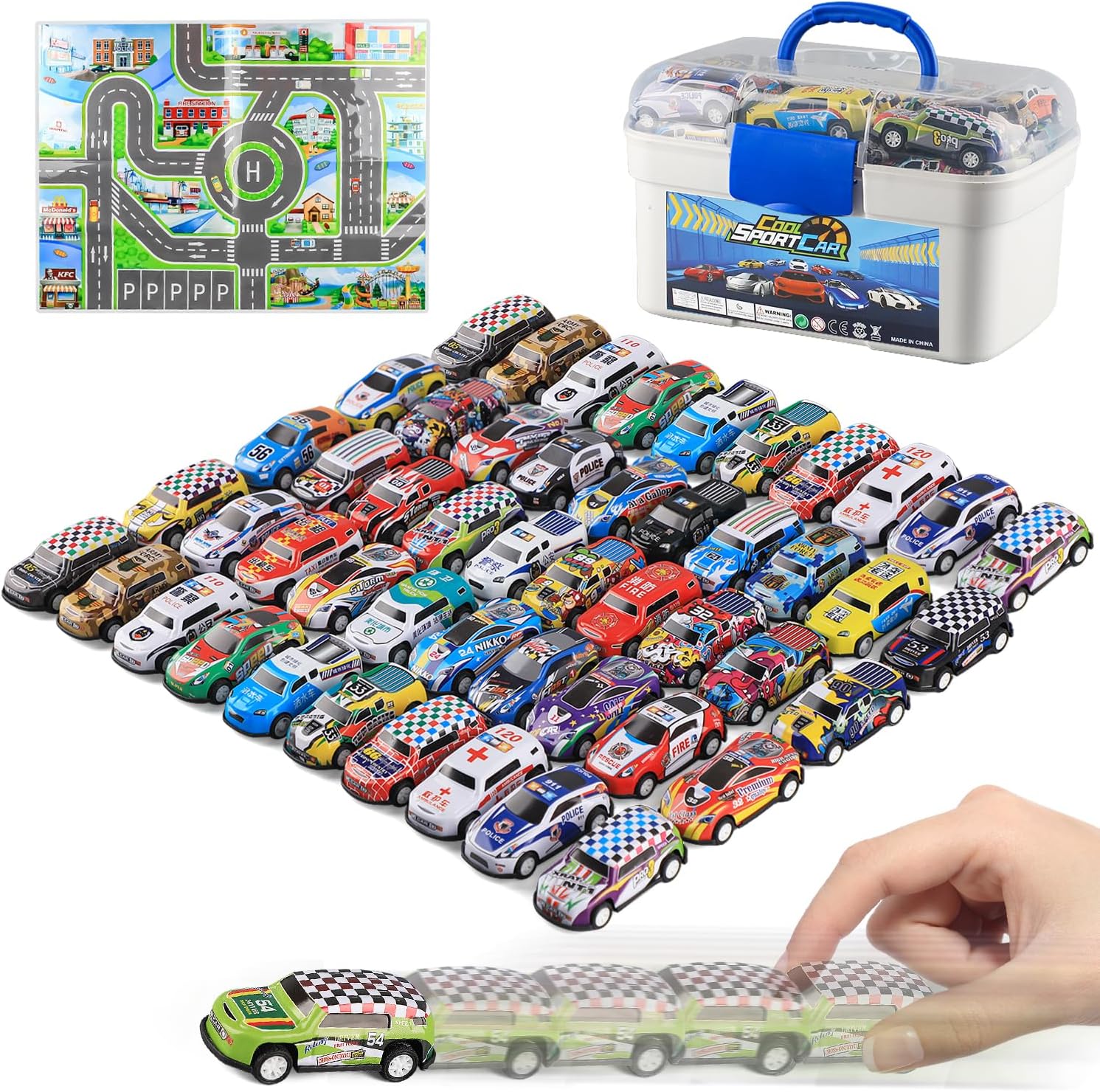 50 Pcs Pull Back Cars Toys for Kids | Mini Race Cars Bulk Set for Party Favors, Classroom Prizes, Treasure Box | Small Car Toys for Boys Girls Toddlers | Christmas Stocking Stuffers, Easter Egg Stuffers