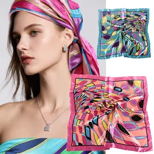 2Pcs Square Satin Hair Scarf, Silk Like Floral Head Scarves Large Satin Square Head Scarf Bandanas for Women Sports & Outdoor Style Modern