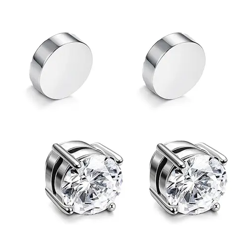 Unisex 8MM Nickel-Free Round Stainless Steel Magnetic Non-Piercing Clip-On Stud Earrings, Jewellery for Boyfriends, Men's Accessories, Women's Accessories, Indoor Recreation Use Studs