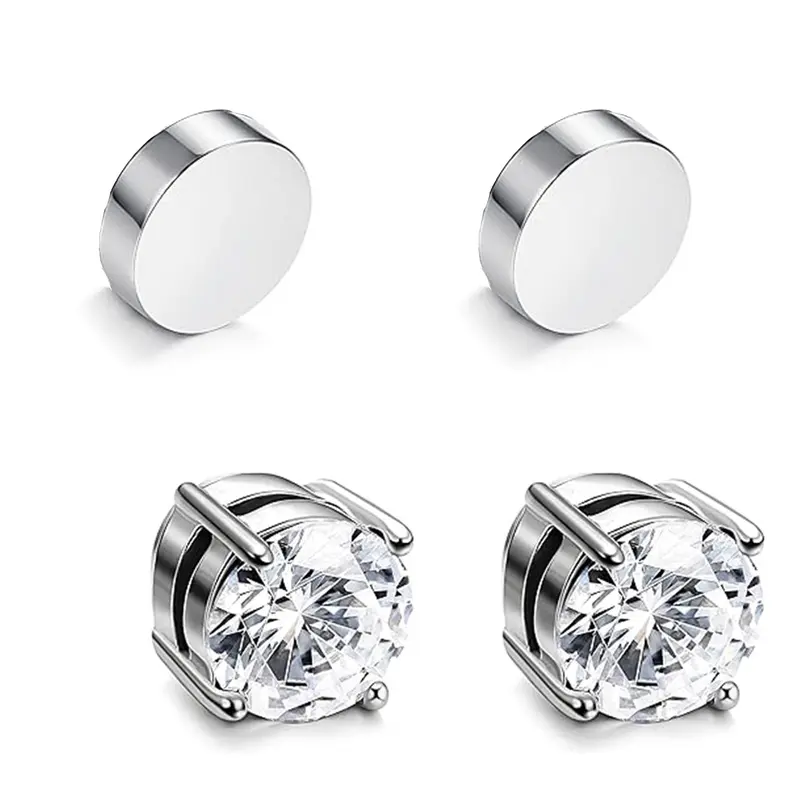 Unisex 8MM Nickel-Free Round Stainless Steel Magnetic Non-Piercing Clip-On Stud Earrings, Jewellery for Boyfriends, Men's Accessories, Women's Accessories, Indoor Recreation Use Studs