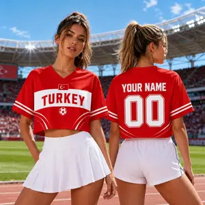 Custom Turkey Soccer Croptop Jersey, Personalized Name Number Football Crop Tee, Women Game Day Fan Shirt, Turkey Sports Top