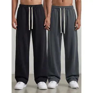 2-pack loose-fit casual men’s sweatpants with drawstring elastic waistband and soft fabric; wide-leg joggers suitable for everyday wear, workouts, and jogging.
