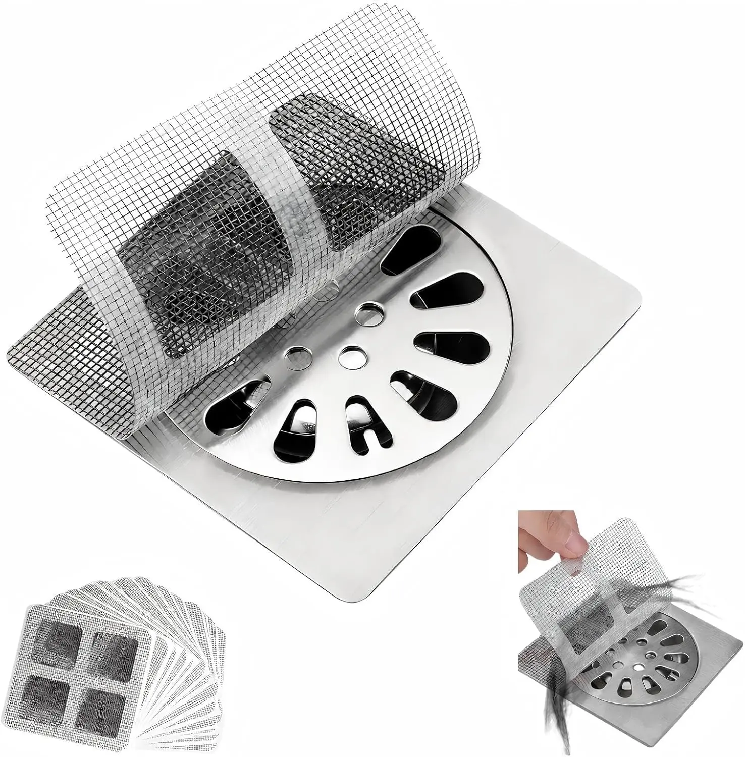 30 Pcs 3.93"x3.93" Upgraded Strong Adhesive Mesh Drain Cover Stickers,Floor Drain Filter Protectors for Bathroom,Bathtub,Kitchen Sink,Laundry