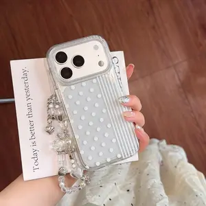 Elegant Imd Transparent Phone Case with Chain, Shockproof Design for iPhone 17/16/15/14 Promax, Women's Protective Cover