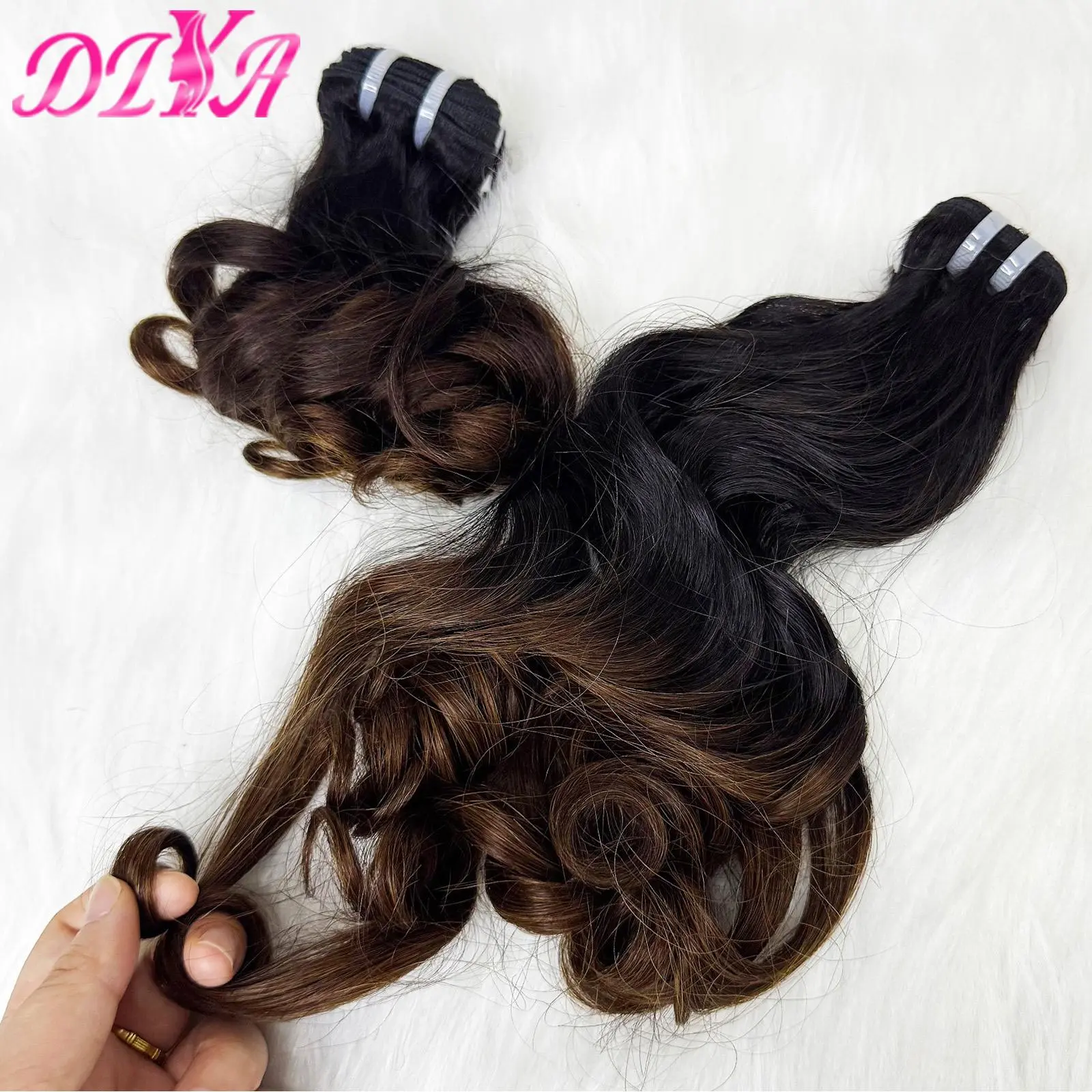 T1B/4 Ombre Loose Bouncy Curly Indian Virgin Human Hair Bundles 8-18inch Loose Wave Bundles Weave Extensions for Black Women