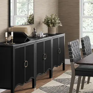Wood Transitional Fluted Cabinet Credenza Black Oak (Set of 3)