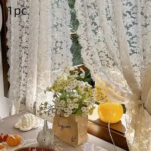 1pc European Vintage Garden Floral Embroidered Transparent Curtain, Home Decoration Curtain, Top Rod Pocket Hanging, Bedroom Living Room Home Decor, Room Divider