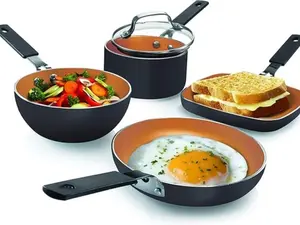 Gotham Steel Mini Stackmaster 5 Piece Cookware Set – Nonstick Personal Sized Fry Pan, Sauce Pan, Wok and Grill/Griddle Pan, Nests for Easy Storage, Dishwasher Safe,Black