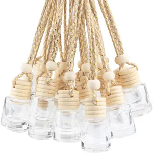 20 count 8ml Hanging  Air Freshener Diffuser,Empty Clear Glass Essential Diffuser Oil   Perfume Pendant Glass Vials with Wooden Caps & Hanging String,Cylindrical