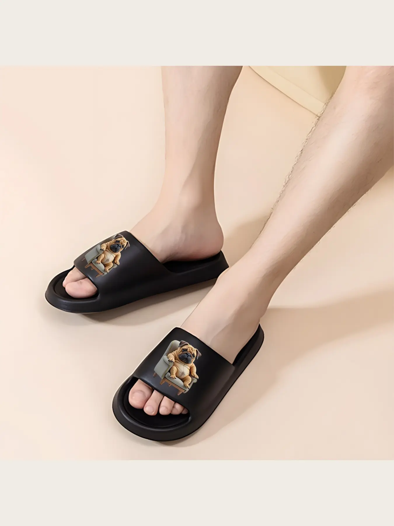 Cute Pug Dog Print Slippers for Women Men Soft Comfortable Indoor Home Slippers Non-Slip Sole Warm Fleece Lined House Shoes Cartoon Animal Footwear