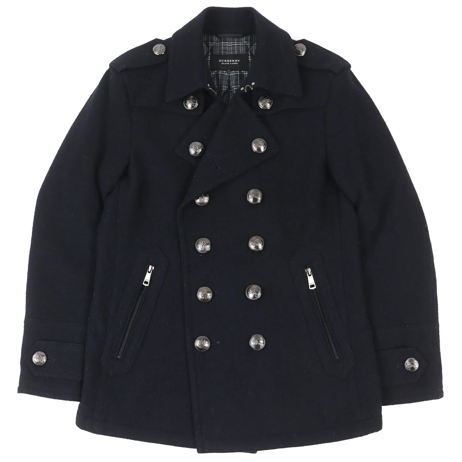 Pre-owned BURBERRY Wool Small Leather Goods Black Label Quilted Pea Coat