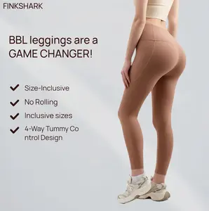 【FINKSHARK】High Waisted Leggings for Women-Tummy Control & Non-Roll Waistband- Pocket Shaping Training Leggings for workout- Plus Size High Elasticity Skinny Pants-black leggings-BBL pants