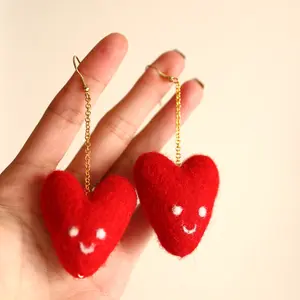 Fuzzy Cabin- Handmade Red Heart Earrings
