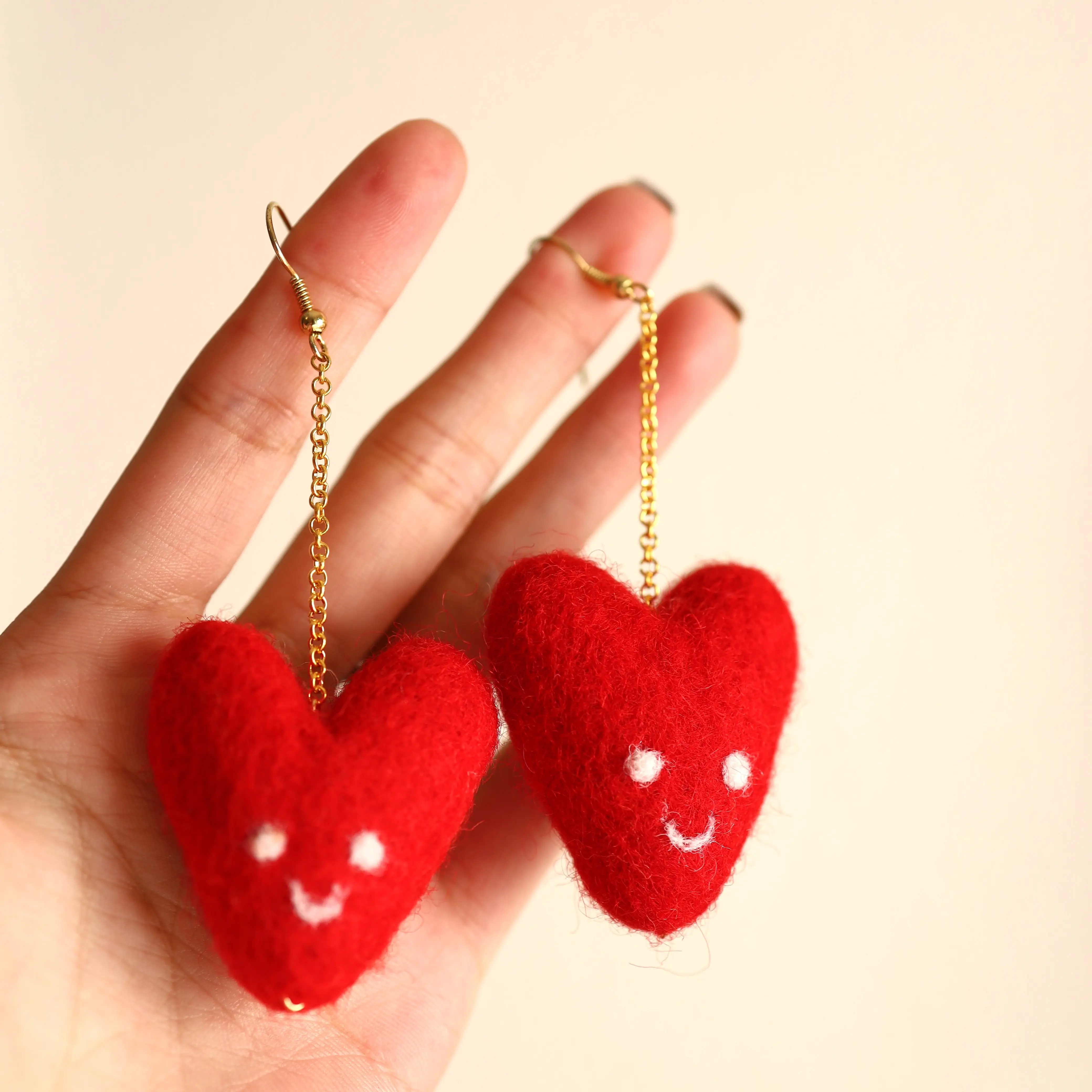 Fuzzy Cabin- Handmade Red Heart Earrings