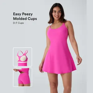 Halara Softlyzero Plush Molded Cups Adjustable Strap Backless Dance Active Dress-Easy Peezy Edition-D/DD/DDD/F Cups