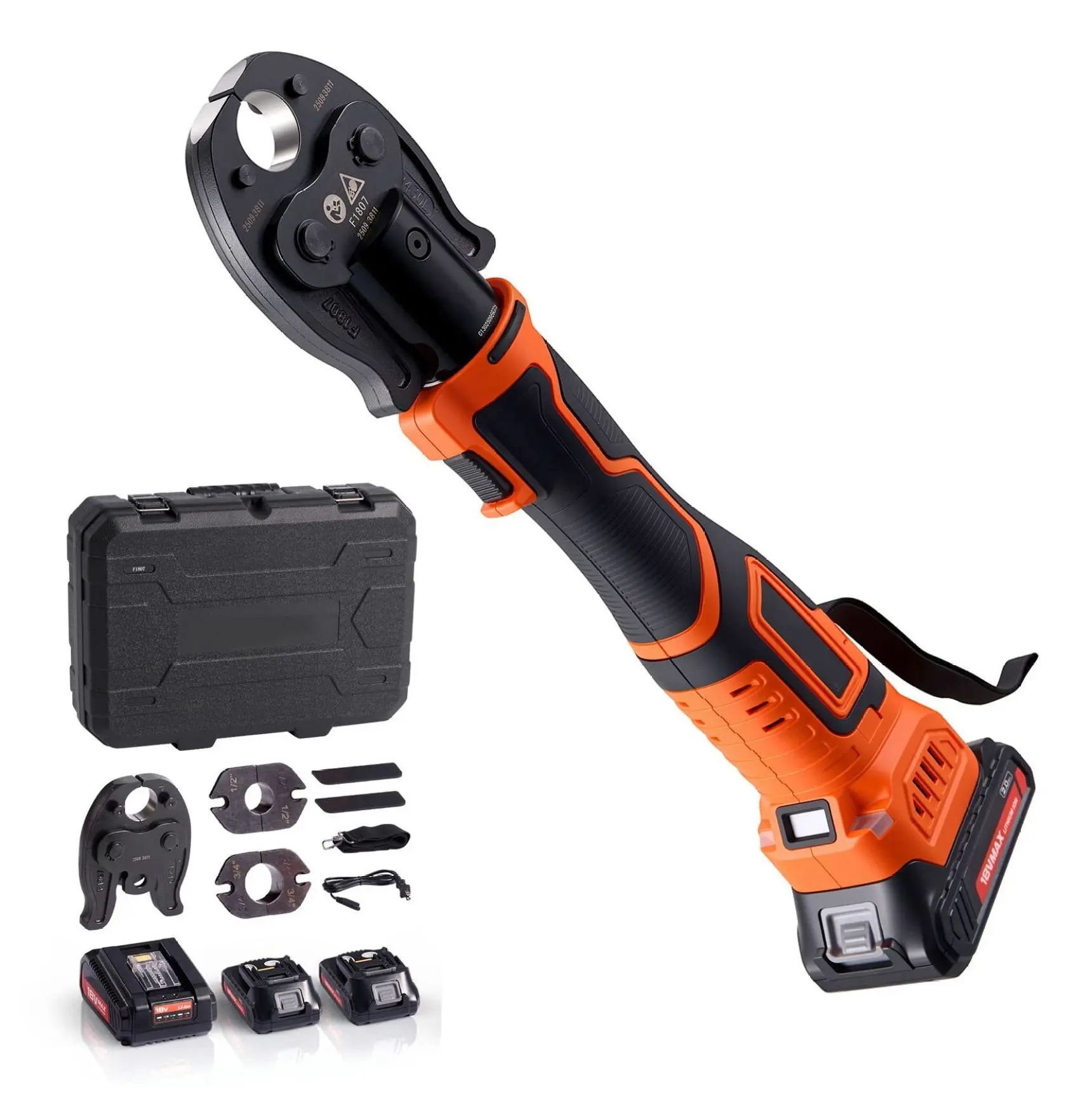 Cordless PEX Pipe Crimping Tool 18V, 1/2", 3/4", 1" PEX Press Tool Kit with 2 Batteries & Case (1/2 inch 3/4 inch)x2
