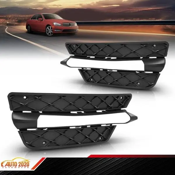 New PP Plastic Car Fog Light Bumper Covers, Pair Set for 12-14 Mercedes Benz C250/C300 Bumper Grille (LH & RH)