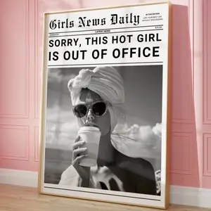 Preppy Newspaper Print, Retro New York News Wall Art, Hot Girls, That Girl Vintage Cart, It Girl Dorm Retro Wall Art, Out of Office Print