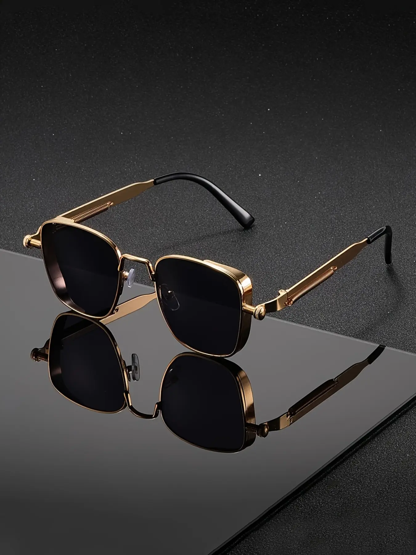 Vintage Retro 70s Steampunk Sunglasses Gold Square Aviator Frame Vintage Steampunk Square Men Sunglasses Unique Chic Net  main image 4