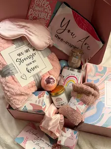 Full -Size Spa Gift Box Care Package: Encouragement, Get Well Soon, Hug in Box , Pregnancy, for mom, friend, sister, Affirmations, blanket