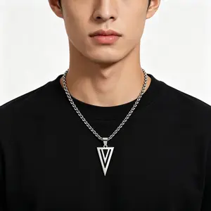 Stainless Steel Geometric Triangle Pendant Necklace for Men Women Minimalist Arrow Design Hip Hop Jewelry