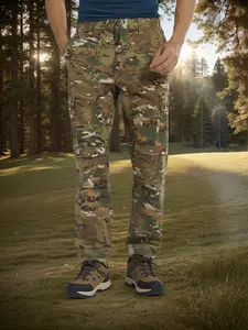 Mens Hiking Walking Trousers Lightweight Rip-Stop Combat Work Cargo Pants Elasticated Waist Tactical Trousers Casual Slant Pocket with Multi-Pocket