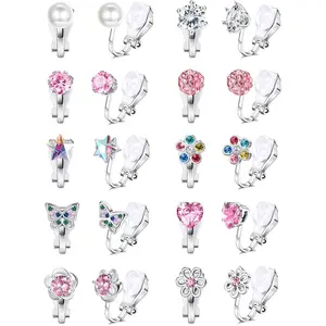 FIASASO 10Pairs Clip on Earrings for Girls Women Cute Butterfly Flower Pearl CZ Heart Star Clip-on Earrings Multicolored Non Pierced Earrings Set