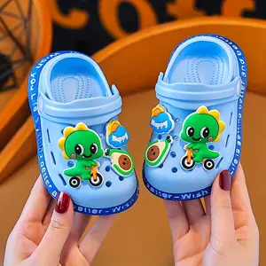 Youngsters' Dinosaur Cartoon Clogs - Light Blue EVA Sandals with Fun Dinosaur & Bicycle Charms, Non-Shoes Boys and Girls, Perfect Indoor/Outdoor Play, Playtime Sandals |   Youngsters Clogs |   EVA Lightweight Sandals