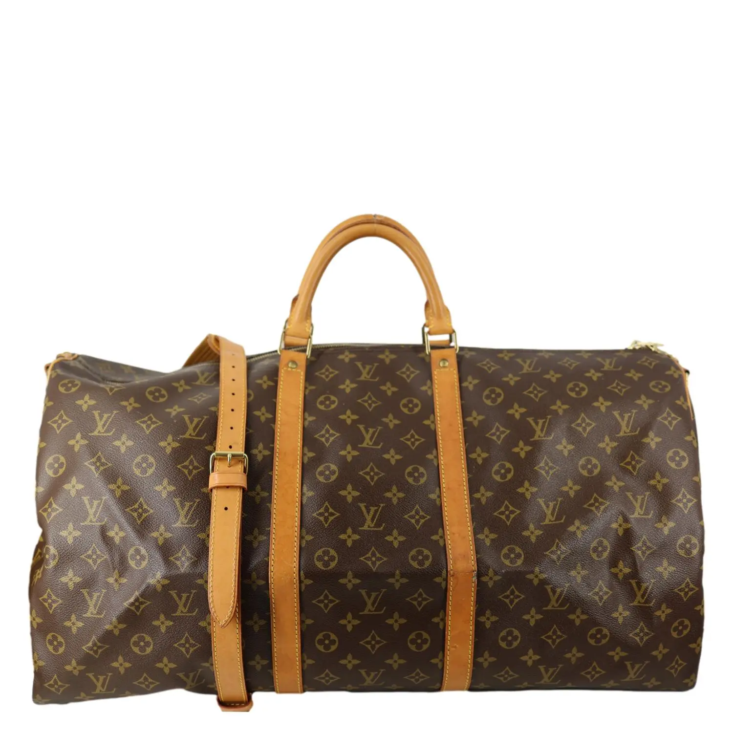 Pre-owned Louis Vuitton Canvas Travel Bags Keepall 60 Bandouliere Monogram Travel Bag Brown