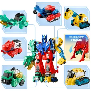 6-In-1 Dinosaur Mech Robot Toy, 3 Dinosaurs Transform Into Giant Robot, Magnetic Action Figure, Stem Building Blocks, Kids Birthday Gift