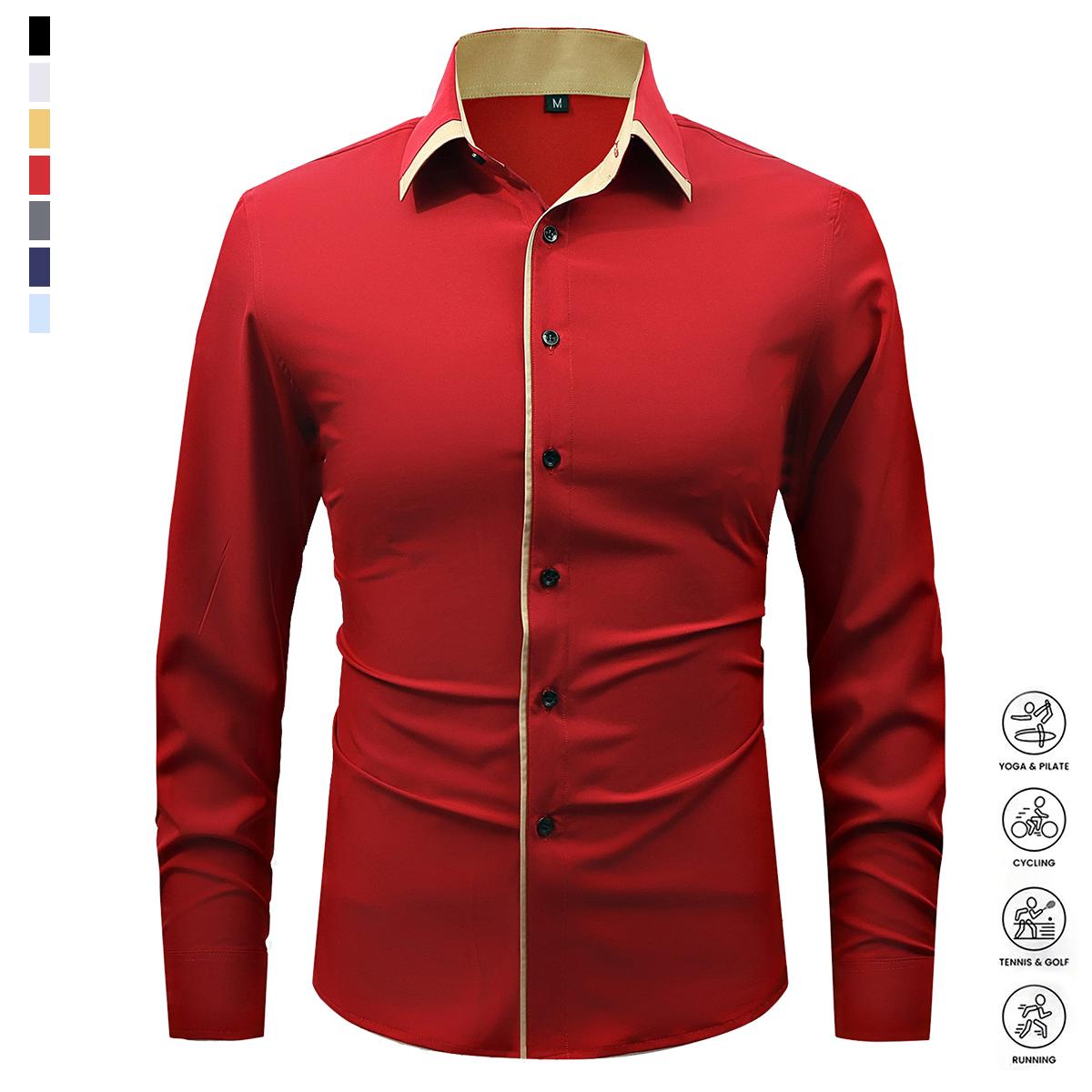 Pack of 5 Casual Color Block Men's Long Sleeve Button Down Shirt, Men's Spring & Autumn Mature Shirt