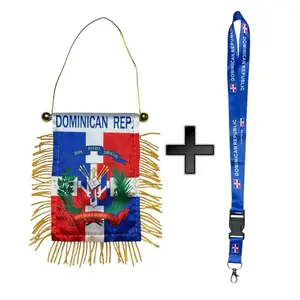 Dominican Republic flag mini banner for car | Lanyard y Bandera de República Dominicana para carro