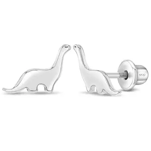 Gentle Giant Dinosaur Kids / Children's / Girls Earrings Screw Back - Sterling Silver