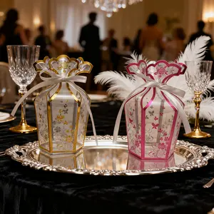 10pcs Transparent Gold Foil Vase Gift Box, Elegant Gift Box, Gift Box Design, Creative Gift Packaging, PVC Party Favor Boxes for Weddings, Christmas, New Year Parties, Holiday Packaging