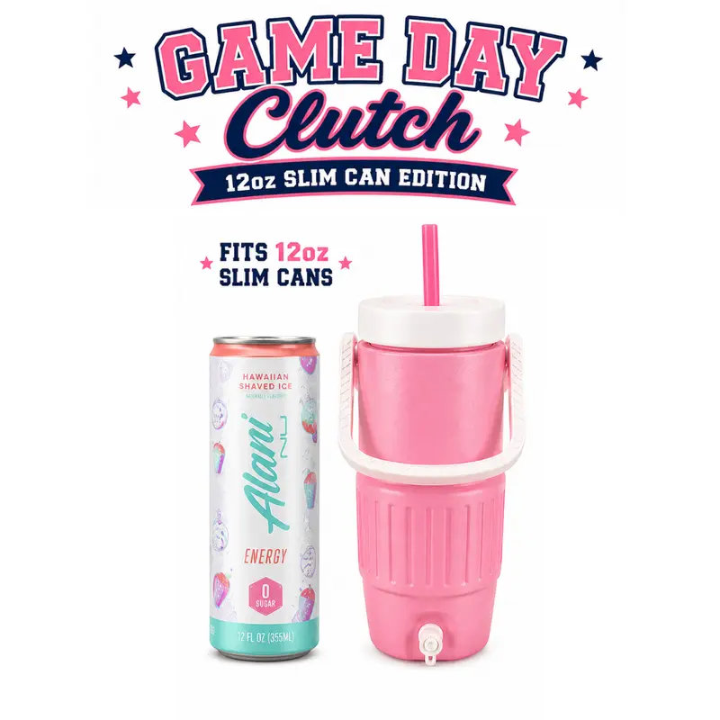 Game Day Clutch – 12oz Slim Can Edition- Sturdy Lightweight Slim can Koozie with Easy-Carry Handle, Cup Holder & Can Drink Lid Drinkware Accessory for Adults’ Game Days, Ice-Cold Drinks (Hand Wash Compatible)