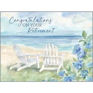Retirement Greeting Card - Adirondack Chairs and Flowers