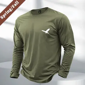 Men's Fashion Long Sleeve T-Shirt American Street Style Eagle Print Versatile for All Seasons Outdoor Sports and Athletic Wear Perfect Gift for Boyfriend Brothers Stylish Long Tee