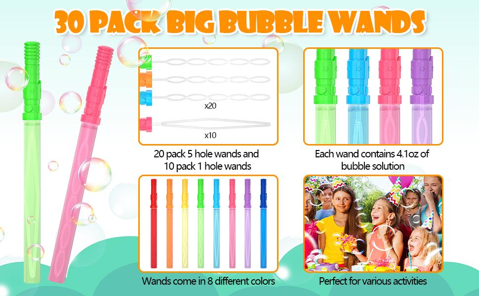 Inscraft 30 Pack 14’’ Big Bubble Wands, 8 Colors Bulk for Summer Toy, Outdoor / Indoor Activity Use, Easter, Birthday, Graduation, Shower, Bubbles Party Favors Supplies
