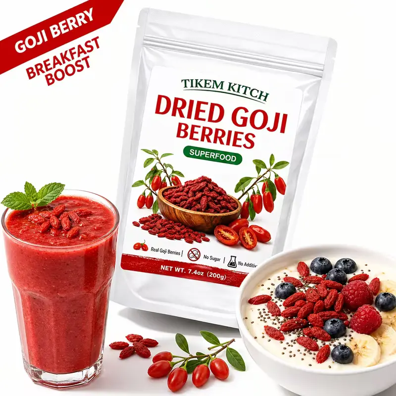 Whole Dried Goji Berries (Red Wolfberry Fruit) 7.04oz (200g) - Dehydrated Fruit, Convenient Resealable Pouch, Chewy Texture, Naturally Sweet Treat, Great for Tea, Pick-and-Mix Compatible, Keep Sealed and Store in a Cool, Dry Place, Everyday Pantry Needs