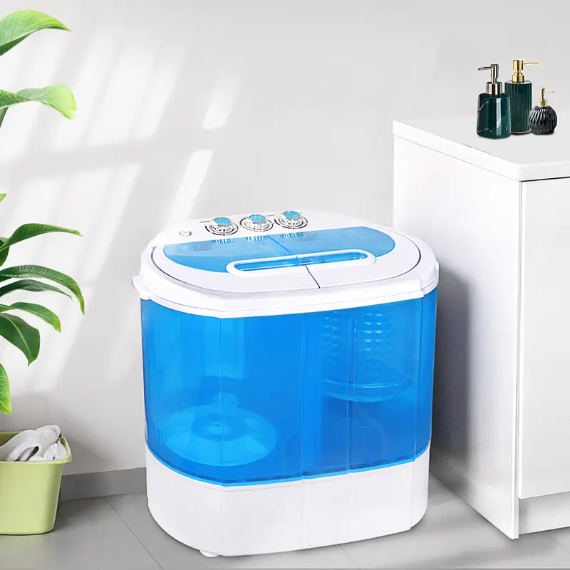 Segawe Compact Portable Semi-Automatic Washer Dryer Combo - 9.9lbs Top-Load Corded 2-in-1 Twin Tub Design Laundry Washer with Spinner, Gravity Drain Pump, Plastic & Aluminum Build, Lightweight for Closet, Campers