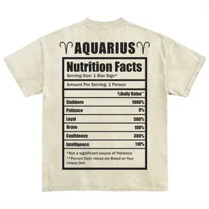 S - 5XL Unisex Vintage Washed Tee Zodiac Nutrition Facts T-shirt Astrology Crewneck Top Horoscope Graphic Tee Star Sign Lucky Charm Birthday Gift Printed Zodiac Sign Clothes Retro Casual Style 100% Cotton Fabric