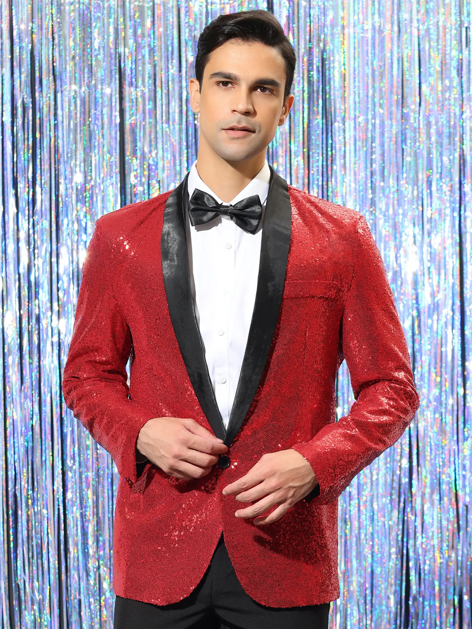 INSPIRE CHIC Men's Sequin Sport Coats Shawl Lapel One Button Wedding Shiny Blazer