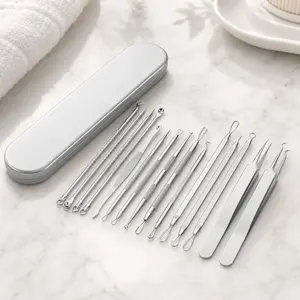 410 Premium Professional Stainless Steel Blackhead Tools - 15 PCS Pimple Popper Kit with Metal Case for Acne & Blemishes
