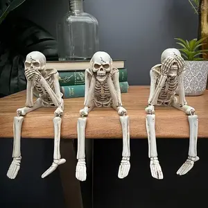Realistic Skeleton Figurine with Movable Joints Halloween Party Decor Artistic Home Accent for Living Room TV Stand Wine Cabinet Bookshelf Unique Gift for Friends